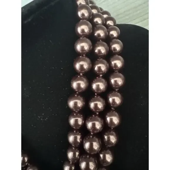 Heidi Daus Aubergine Art Deco Triple Strand Vintage Necklace AB Crystal Pendant - Picture 8 of 16